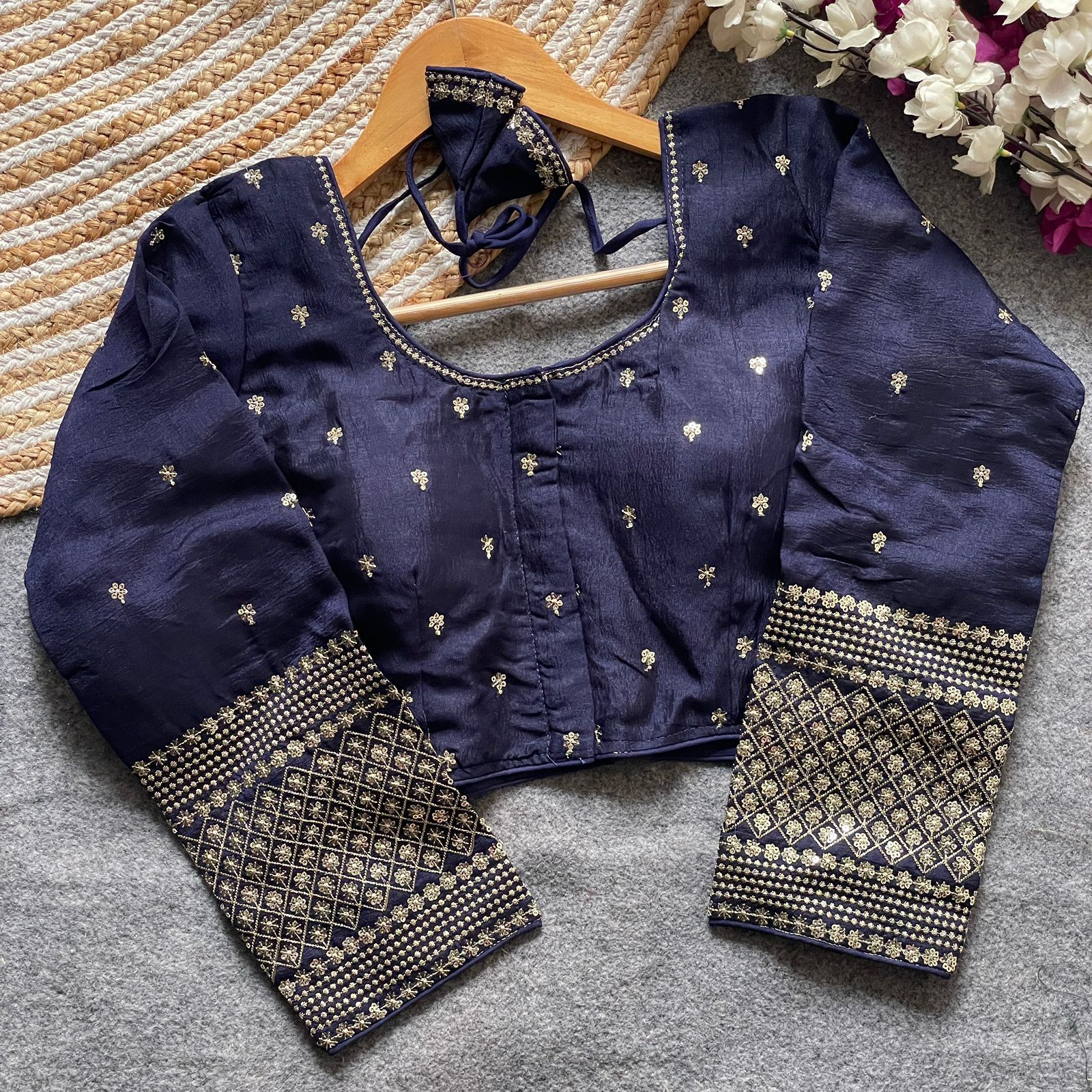 Navy Blue Art Silk Embroidered Blouse