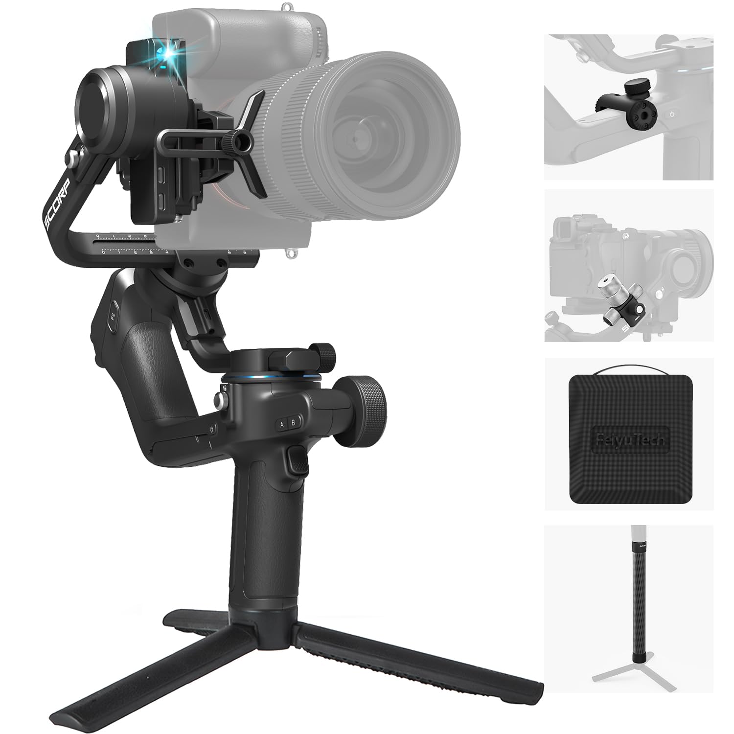 FEIYU TECH SCORP 2 Kit Camera Gimbal Stabilizer,Built-In AI Tracker,Vertical Shooting For Reels & Shorts,Touch Screen,Max 2.5Kgs,Fits Sony/Canon/Nikon/Fujifilm Mirrorless & DSLR Camera, Black