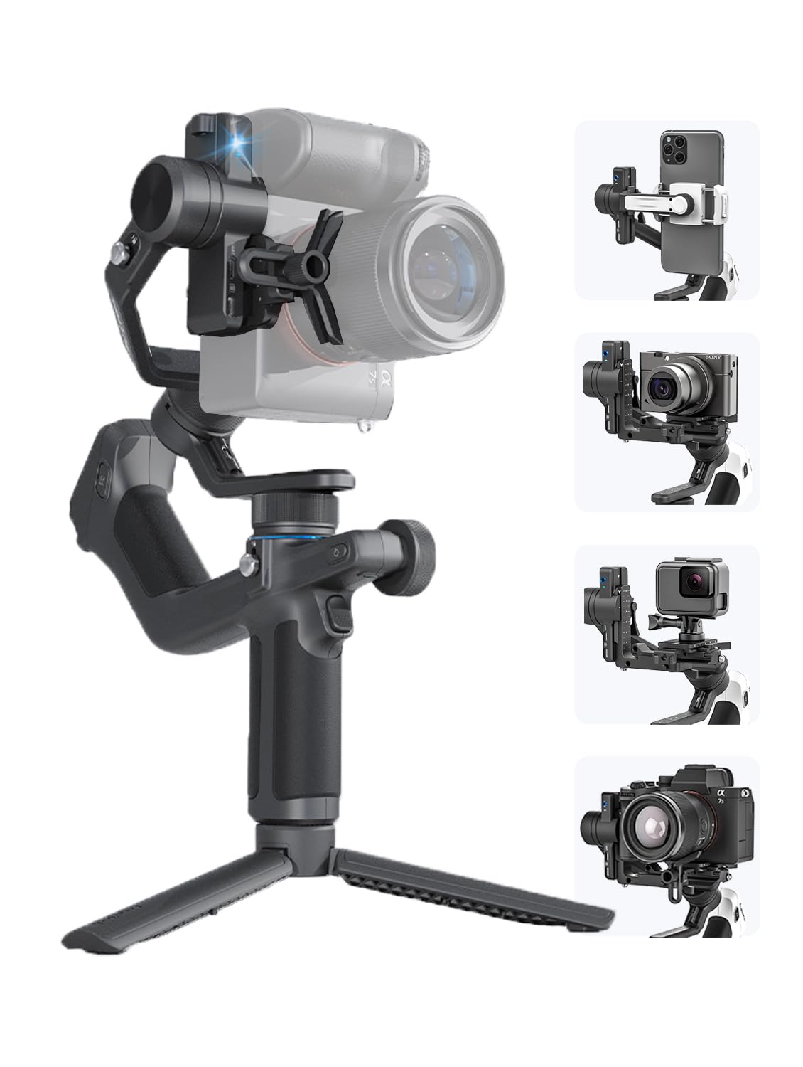  FeiyuTech SCORP Mini 2[Official]All-in-One 3-Axis Handheld Gimbal Stabilizer(SCORP Mini Upgrade Ver)for Sony A7III Canon R6 Nikon Z30 Fujifilm GoPro11/12 iPhone 14 15Pro Samsung, AI Tracker,Max 2.65lb 