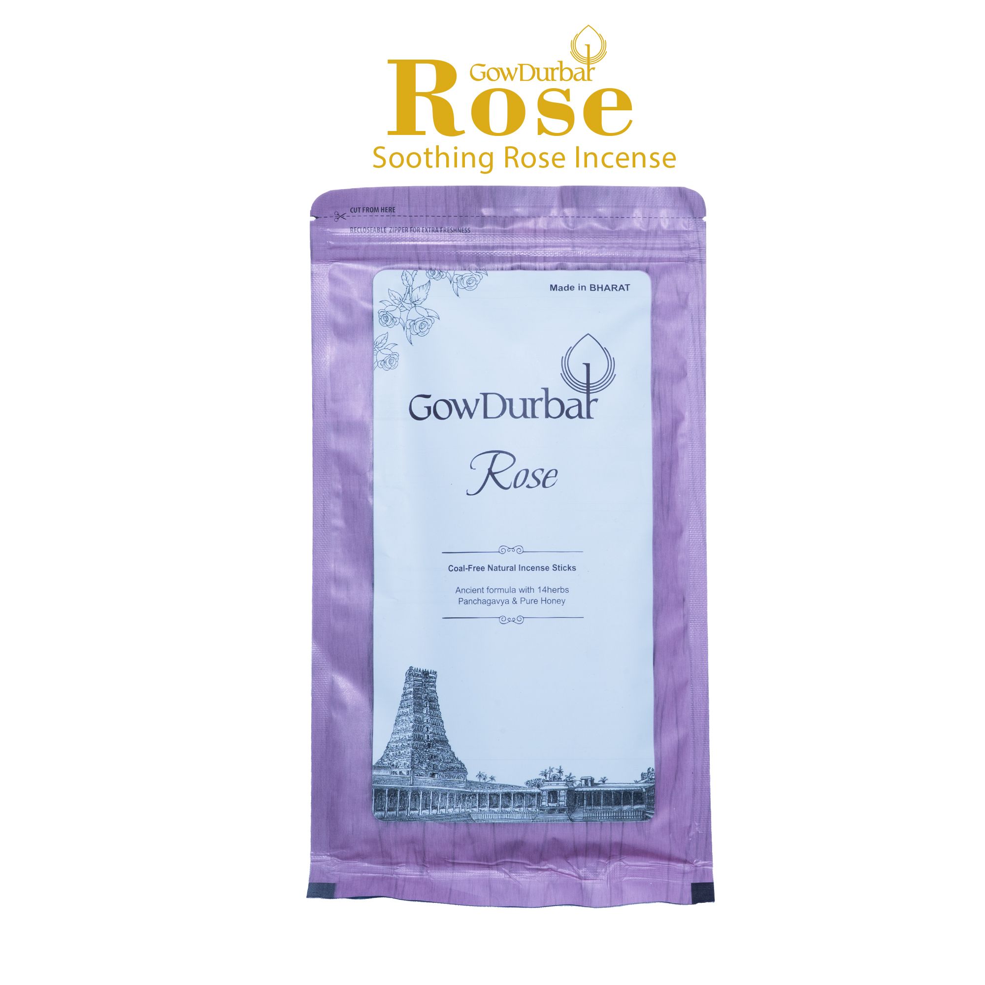 GowDurbar Zipper Agarbatti – Rose Fragrance – 150g [Pack of 2] | 100% Organic Incense Sticks for Pooja, Yoga & Meditation | Ancient Formula for a Pure & Pleasant Environment