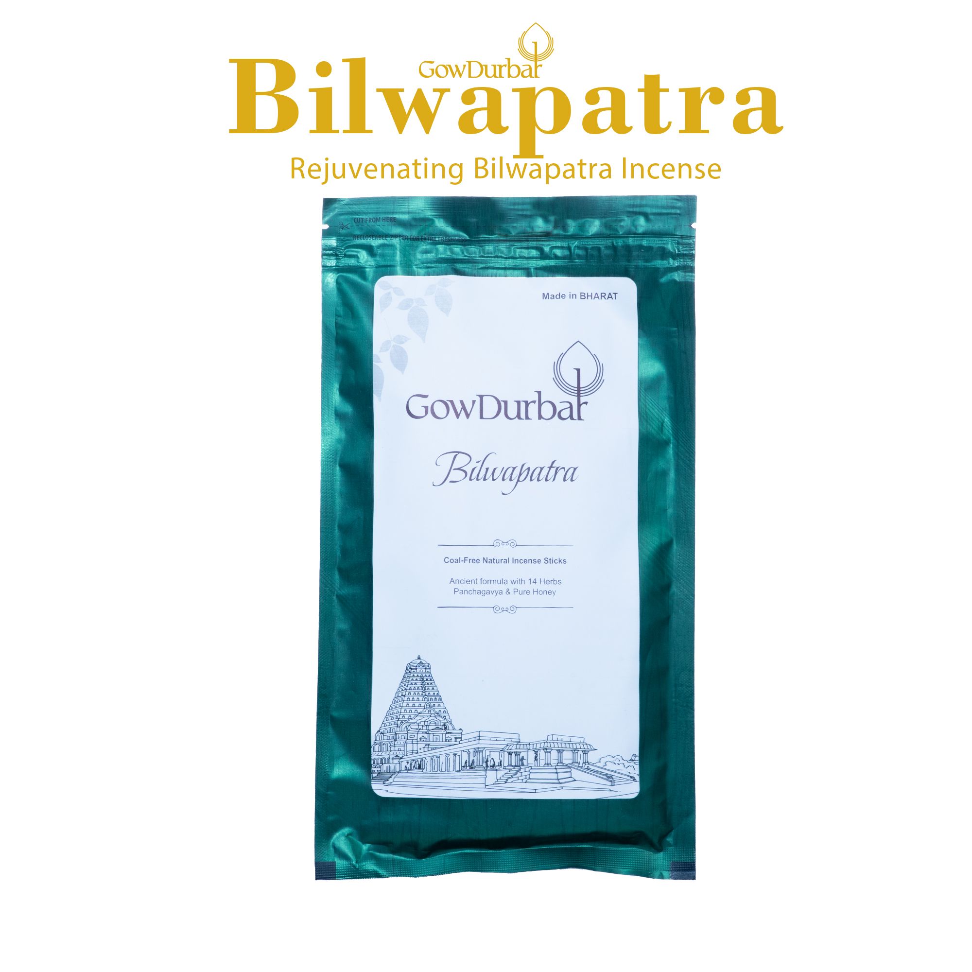 GowDurbar Zipper Agarbatti – Bilwapatra Oil Fragrance – 150g [Pack of 2] | 100% Organic Incense Sticks for Pooja, Yoga & Meditation | Ancient Formula for a Pure & Pleasant Environment