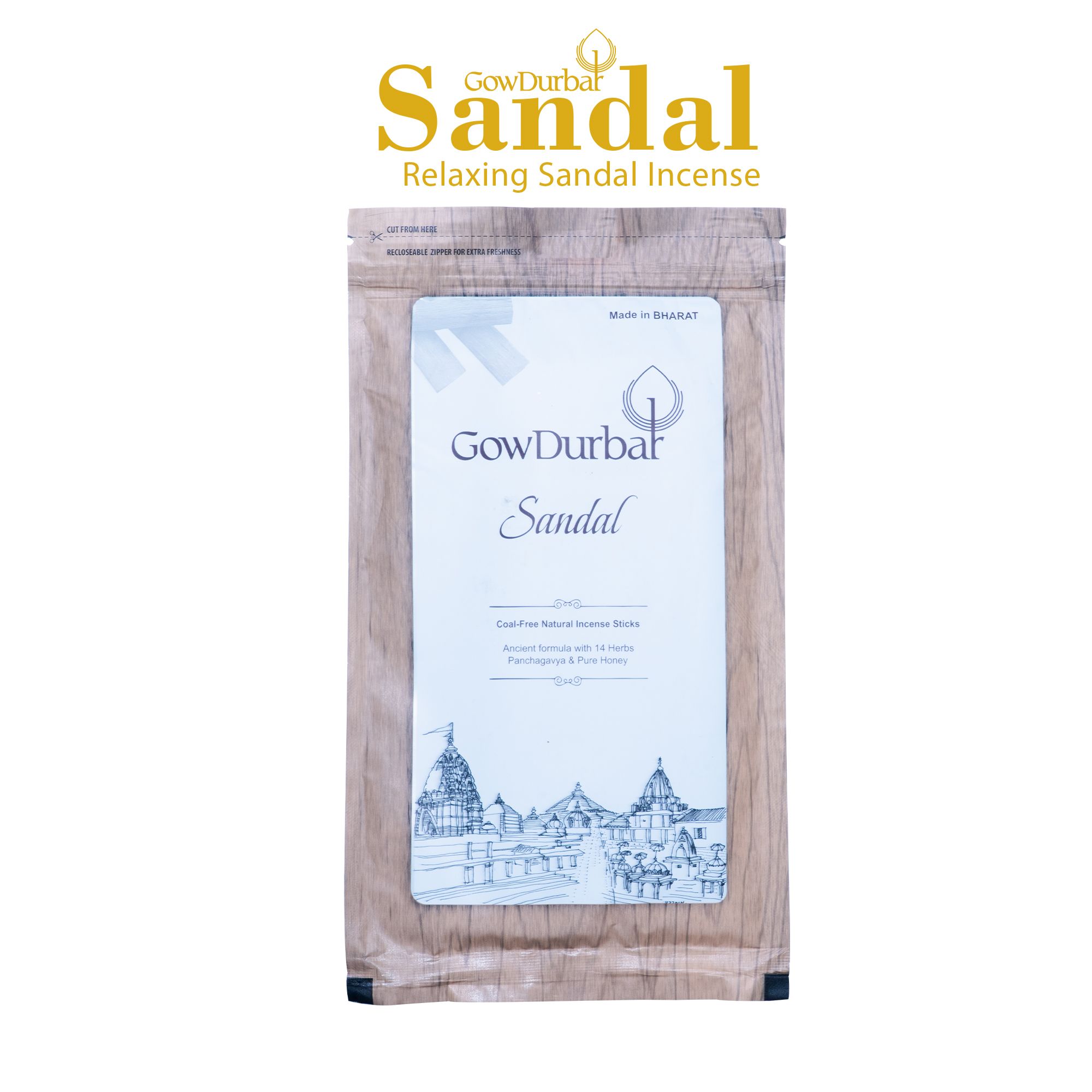 GowDurbar Zipper Agarbatti – Sandal Oil Fragrance – 150g [Pack of 2] | 100% Organic Incense Sticks for Pooja, Yoga & Meditation | Ancient Formula for a Pure & Pleasant Environment