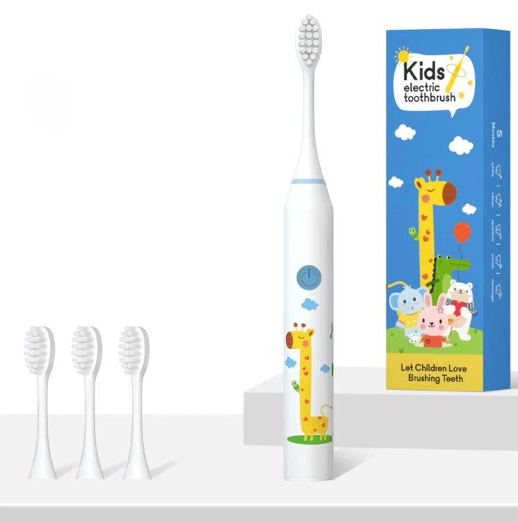AUSHA Kids Sonic Electric Toothbrush White Giraffe, 5 Modes, 2-Min Timer, USB, IPX7, 4 Soft DuPont Heads
