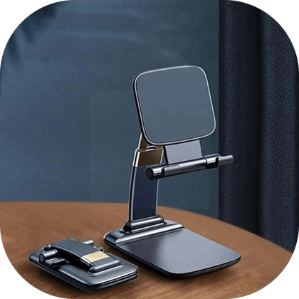 Foldable Adjustable Mobile Phone & Tablet Stand - Dark Grey with Gold Accents