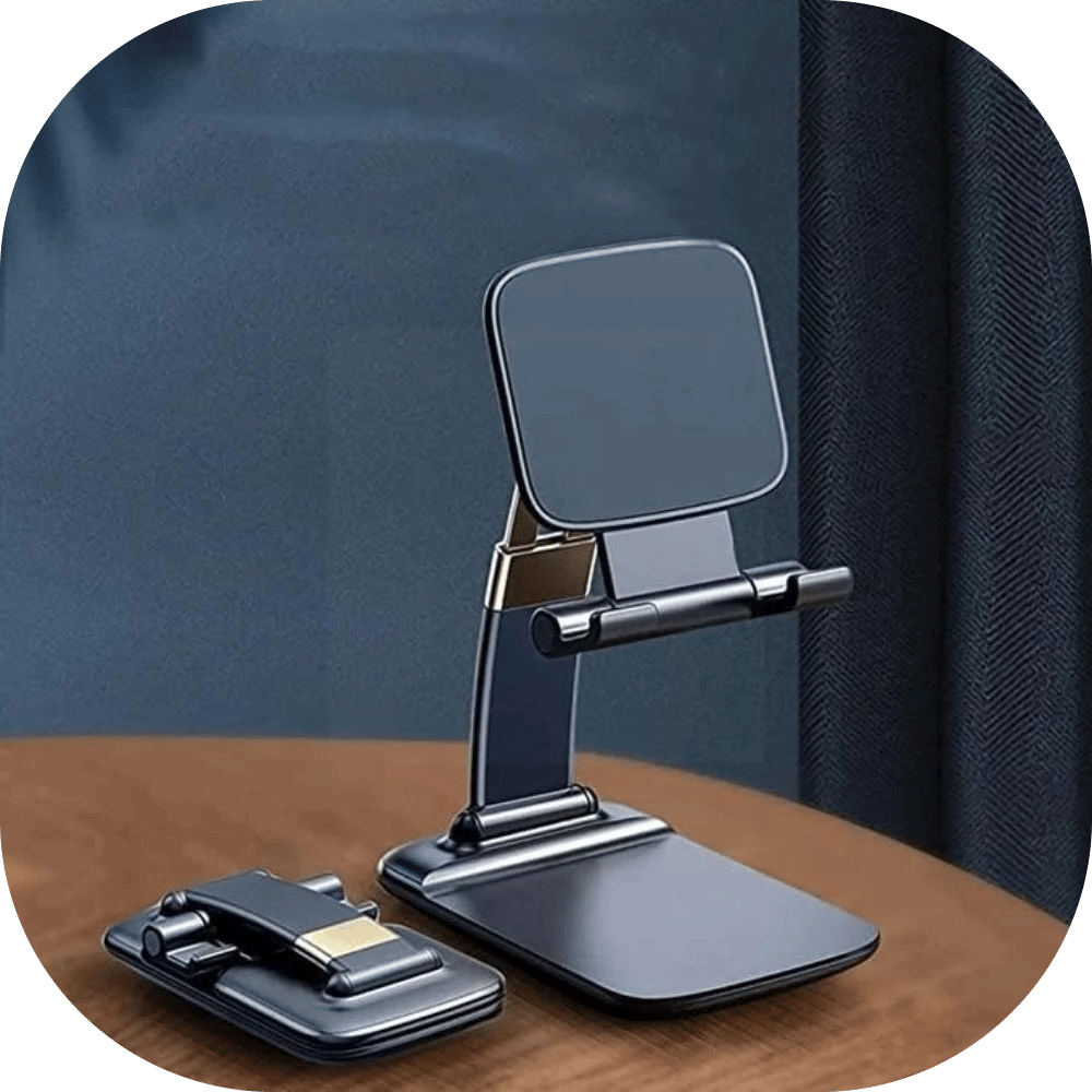 Foldable Adjustable Mobile Phone & Tablet Stand - Dark Grey with Gold Accents