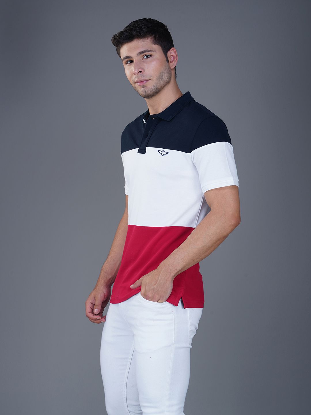 Men’s Premium Cotton Color Block Polo T-shirt Navy/white/Red