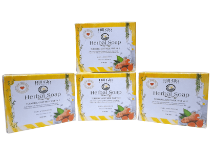 Hill Glo Herbal Soap – Turmeric, Goat Milk with Vitamin E (Pack of 4 x 100g) Hill Glo Herbal Soap – Turmeric, Goat Milk with Vitamin E (Pack of 4 x 100g)