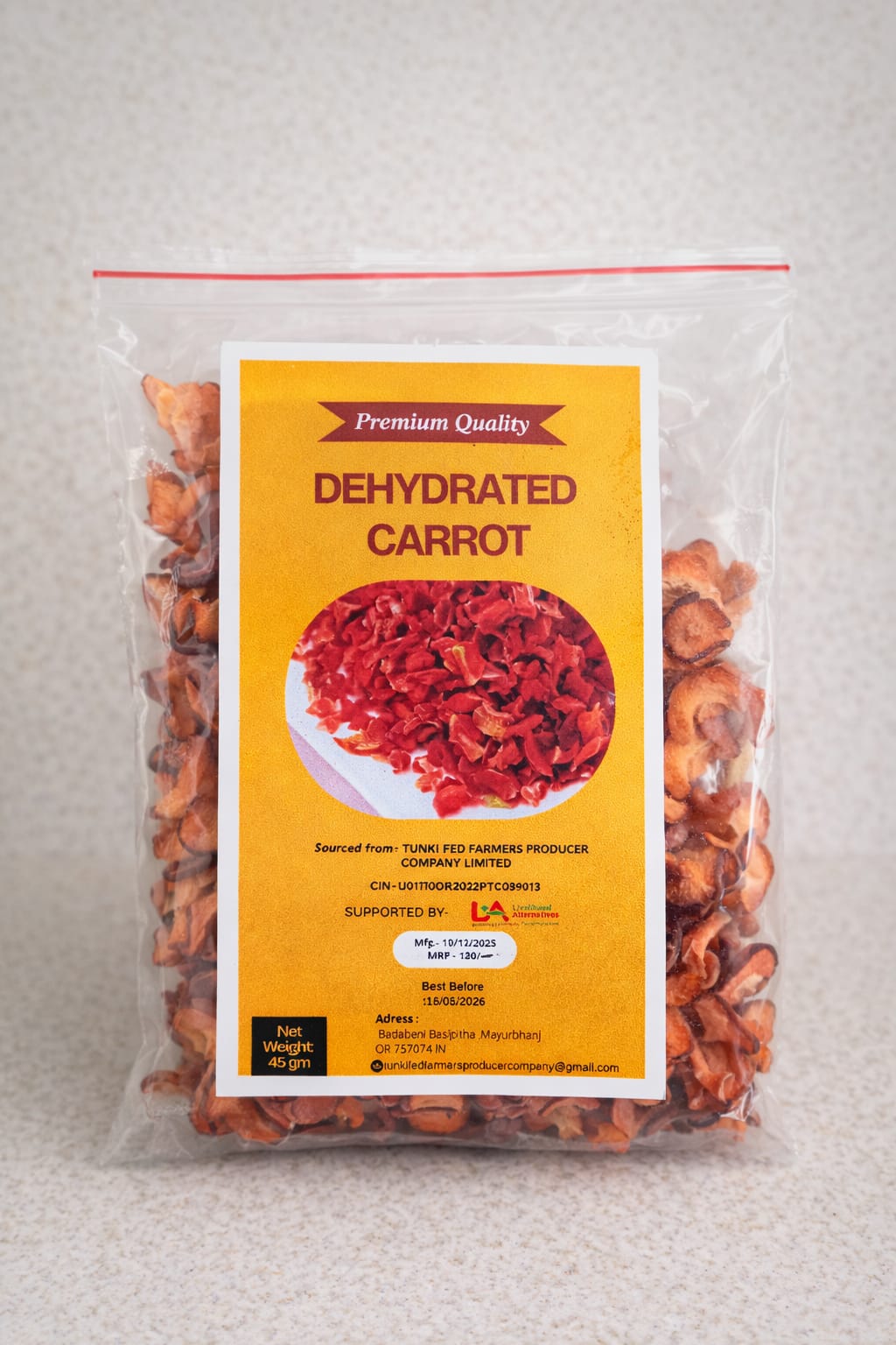 Premium Quality Dehydrated Carrot - 45gm Pack