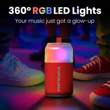  Portronics 10W Talk Six Can-Shaped Portable Bluetooth Speaker with Dual Wireless Karaoke Mic, Upto 4 Hours Playtime, 360° Degree RGB LED Light, Bluetooth V5.3, USB-A in Port, Type C Charging(Red) 