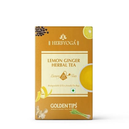 Golden Tips Lemon Ginger Herbal Tea, Herbal Blend with Lemongrass, Ginger, Lemon Peel & Black Pepper, Caffeine-Free Citrus-Spice Infusion for Energy, Digestion & Refreshment Golden Tips Lemon Ginger Herbal Tea, Herbal Blend with Lemongrass, Ginger, Lemon Peel & Black Pepper, Caffeine-Free Citrus-Spice Infusion for Energy, Digestion & Refreshment
