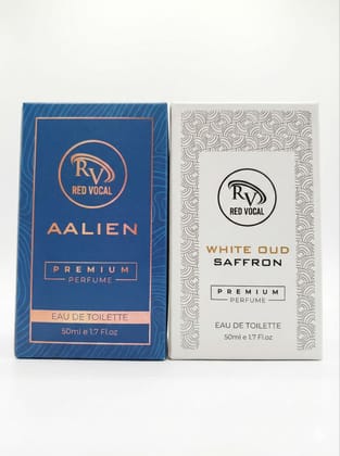 Red Vocal Aalien & White Oud Saffron Premium Perfume Set | Unisex Eau De Toilette | 2 x 50ml