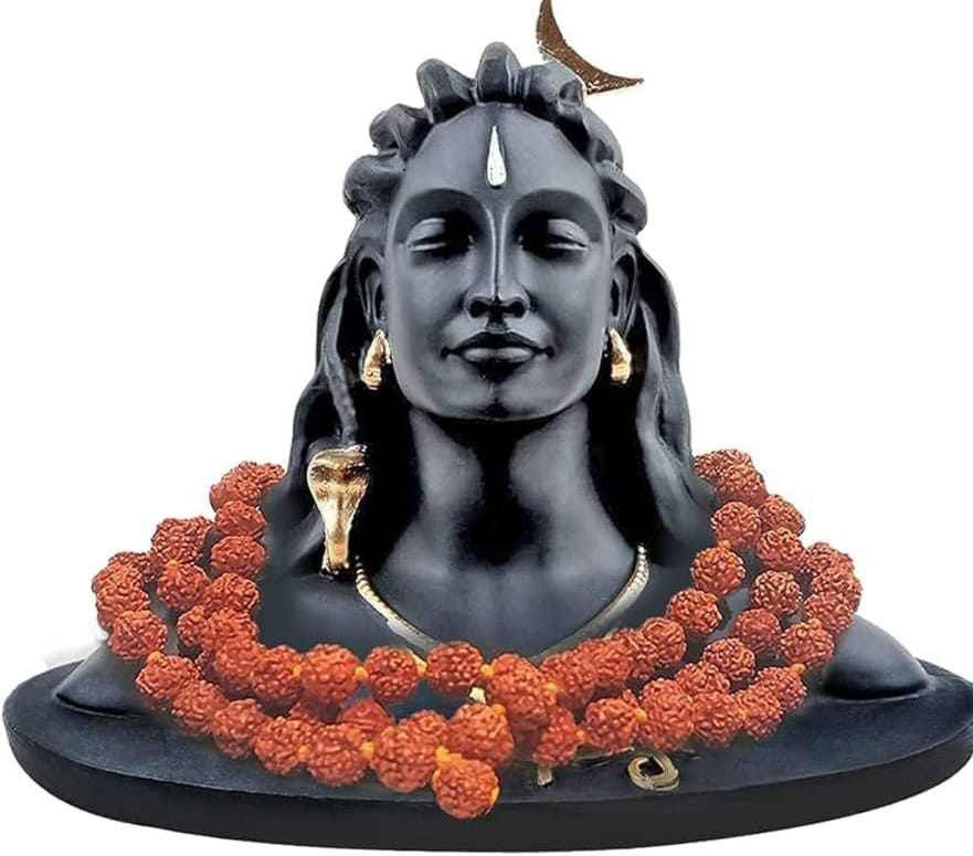 Shri Aadi Yogi Shiva Idol with Rudraksha Mala - Meditative Black Finish