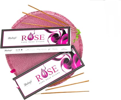 Balaji Rose Pure Natural Agarbatti Sticks for Premium Pure Fragrance Incense - 25 Sticks per Box (2 Box) 