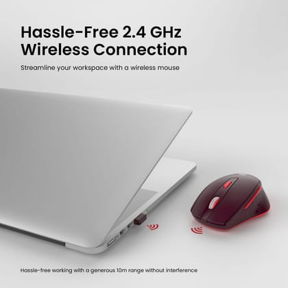 &nbsp;Portronics Toad 32 Wireless Mouse with 6 Buttons, 2.4 GHz Connectivity, 10m Working Range, Ergonomic Design, Adjustable Optical DPI, Auto Power Saving, for Laptop & PC (Red)&nbsp;
