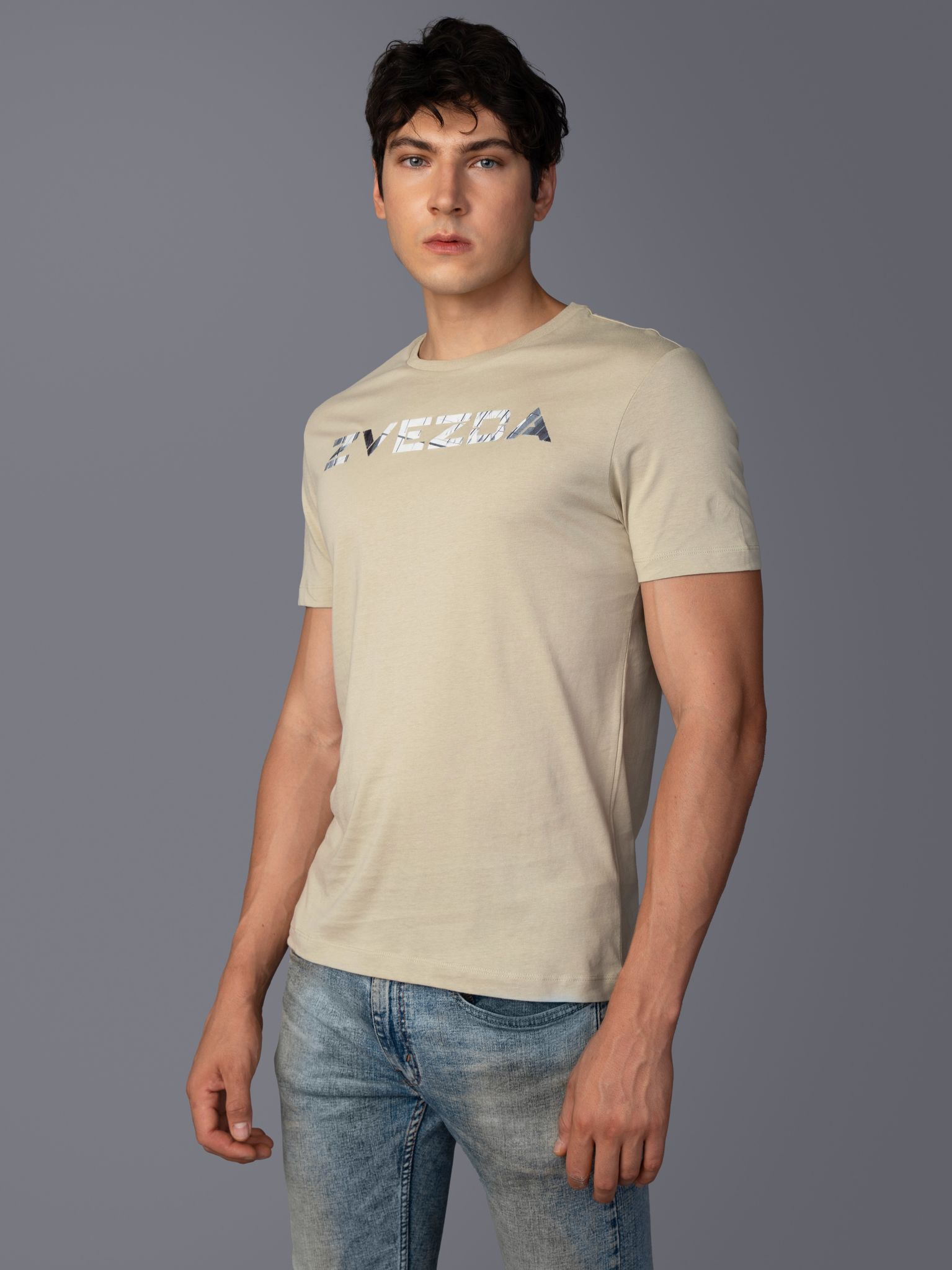 Men’s Pure Cotton Round Neck Branded T-Shirt-Dark Grey