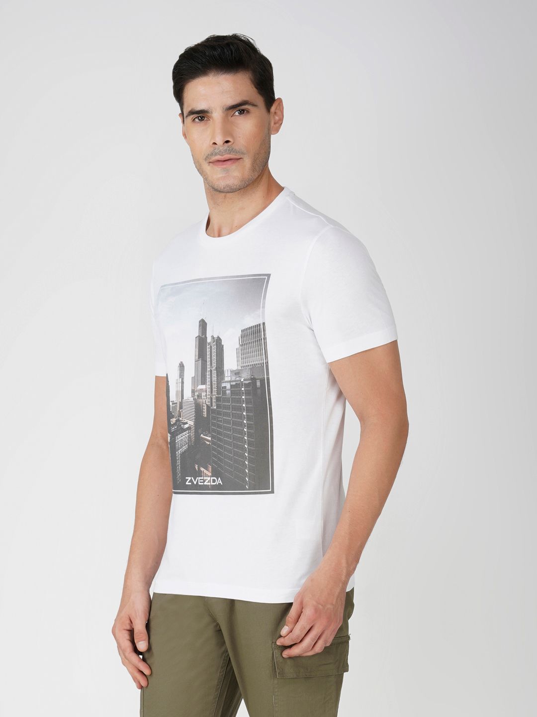 Men’s Casual Cotton Graphic Print T-Shirt Euro Fit-White