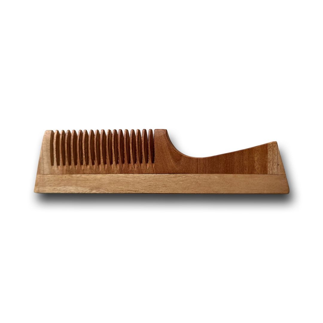 Kacchi Neem Wooden Hair Comb with Handle for Men and Women, Wide Tooth, Natural Kacchi Neem Wood