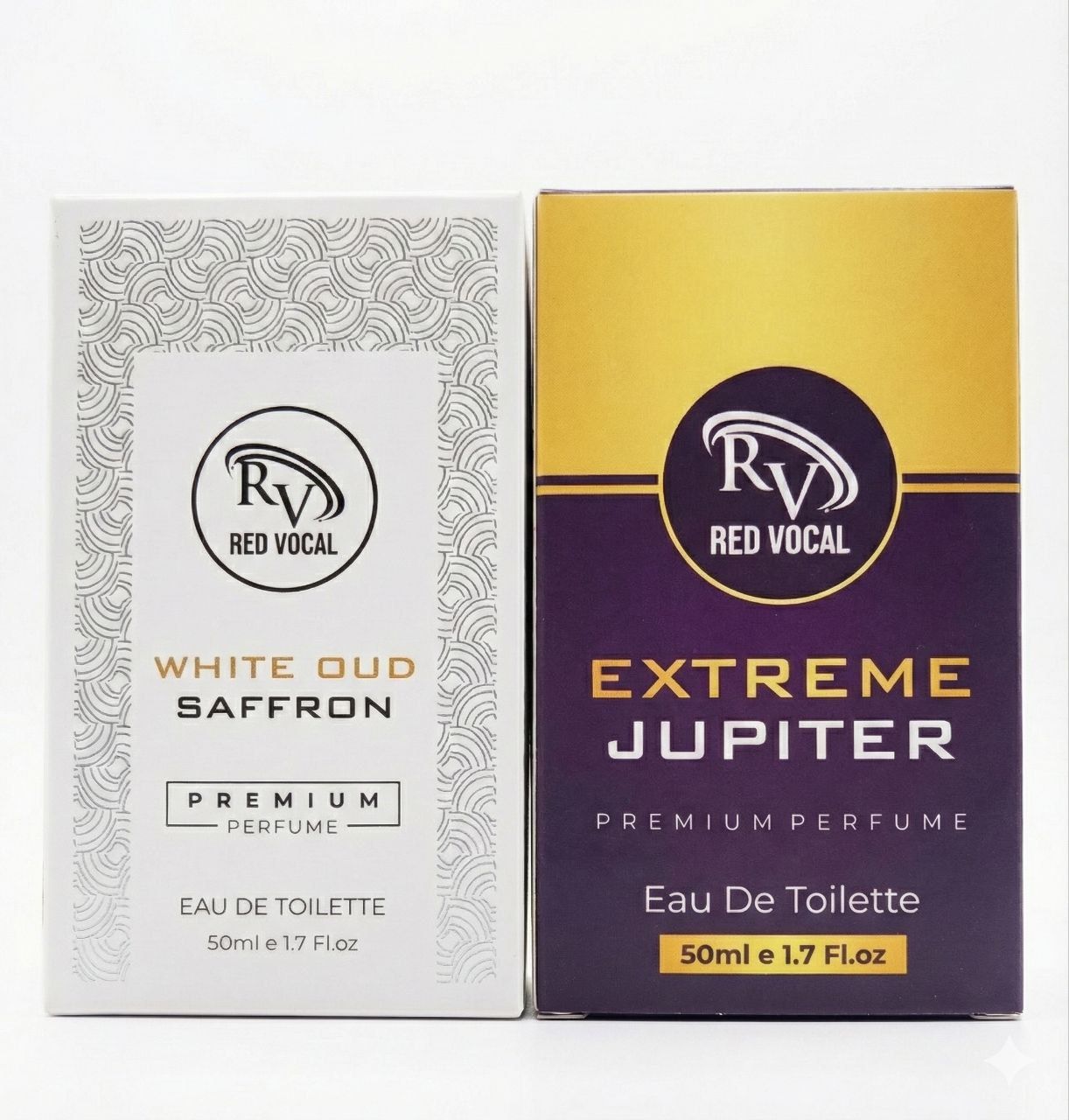 Red Vocal White Oud Saffron (Unisex) & Extreme Jupiter (Women) Premium Eau De Toilette Set – 2×50ml, Long-Lasting Luxury Fragrances