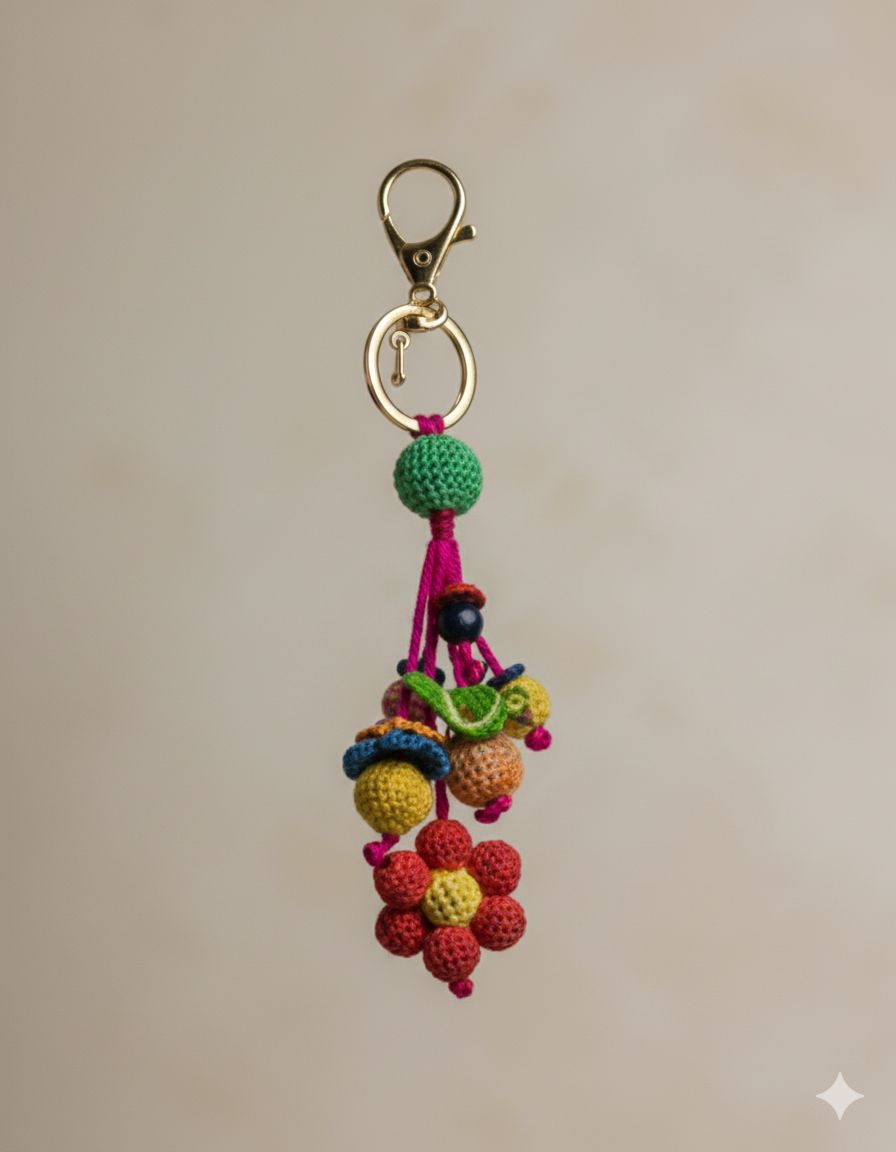Vibrant Crochet Handmade Keychain with Colorful Ornaments