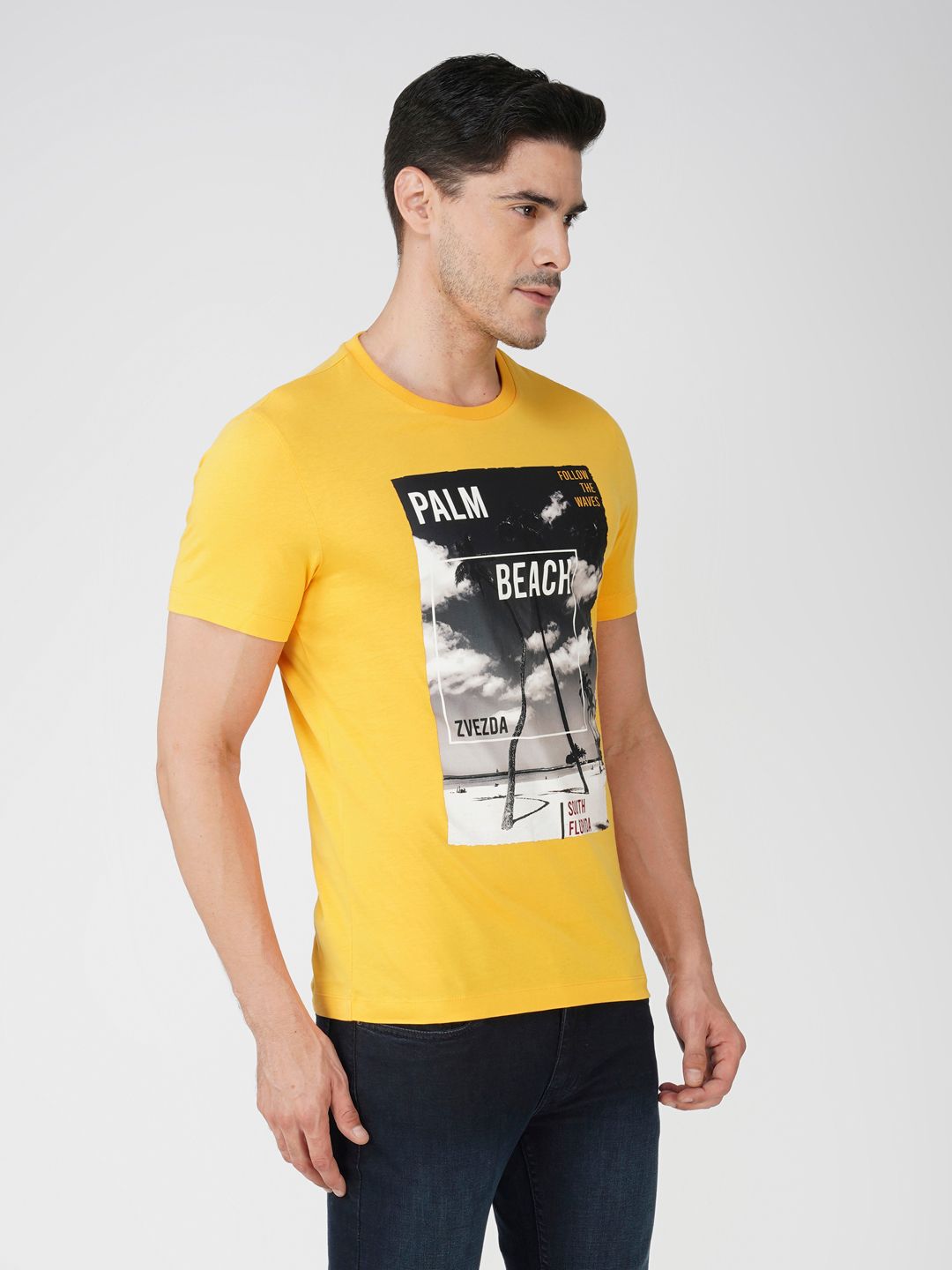Men’s Breathable Cotton Graphic Tee for Casual Wear-Yellow