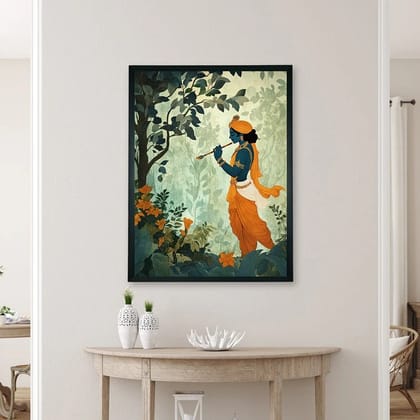 Divine Krishna Flute Player Forest Serene Wall Art