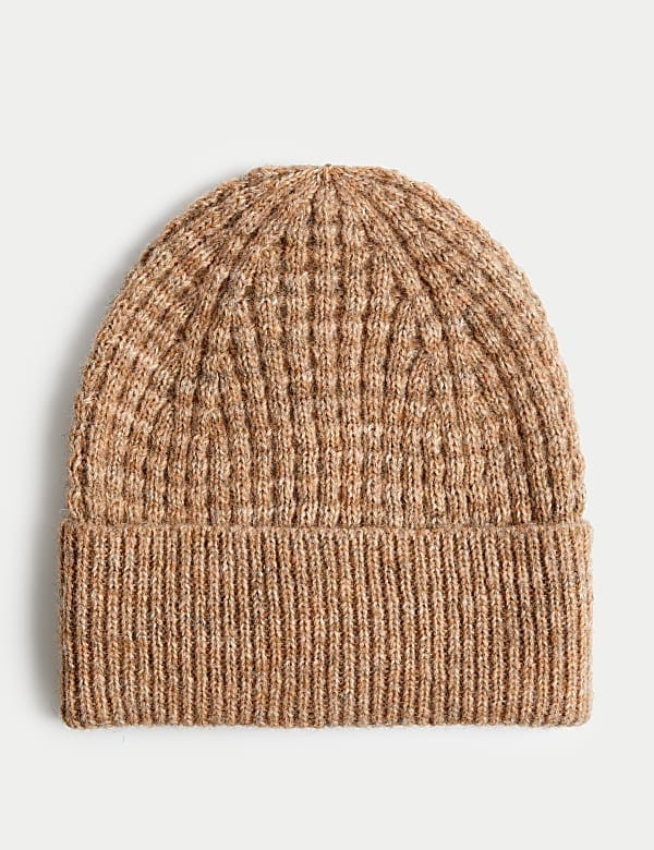 Ribbed Knit Heathered Brown Beanie