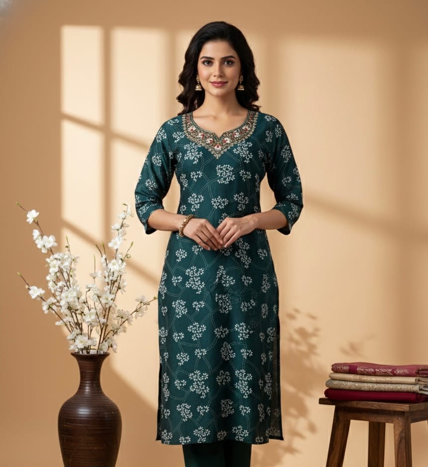 Glamvila Teal Bloom Kurti