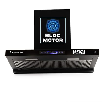 Wonderchef Ultra Sleek 90cm Filterless Auto-clean Kitchen Chimney with Oil Collector, BLDC Motor, Suction 1800 m3/hr, Motion Sensor + Touch Control, 15-Yr Warranty on Motor & 5-Yr Comprehensive, Black Wonderchef Ultra Sleek 90cm Filterless Auto-clean Kit