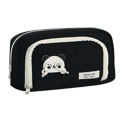 KTRS Enterprise Pnda Black Pencil Case Super Large Capacity Original Senior high School High-Value Stationery Box for Girls Senior high School Pencil Case