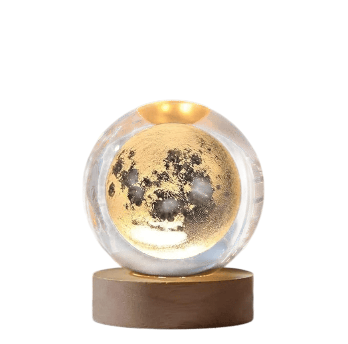 Crystal Moon Lamp with Wooden Base, 3D Lunar Night Light