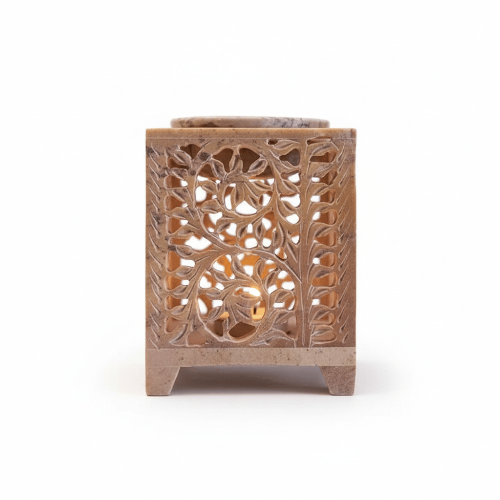 Hand-Carved Soapstone Floral Aroma Oil Diffuser