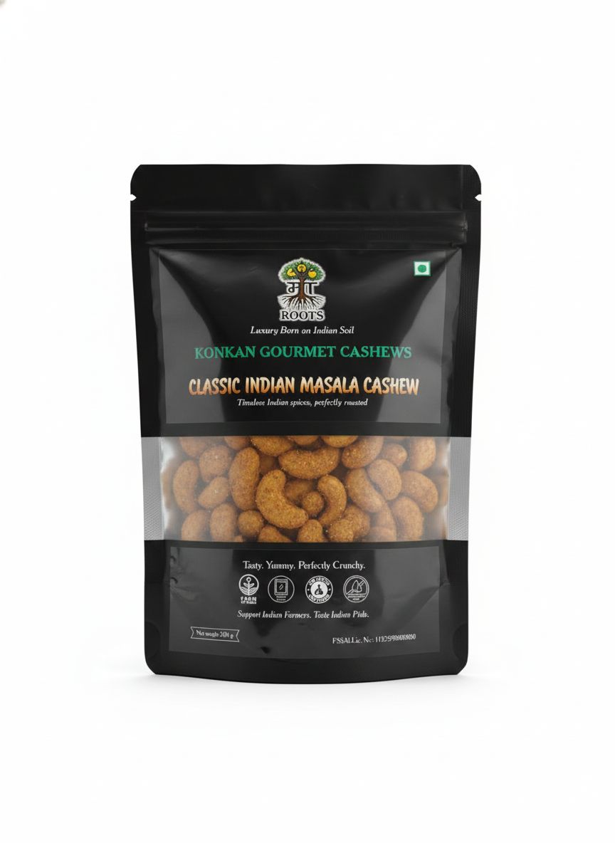Maa Roots Classic Masala Cashews 200g | Traditional Indian Masala Flavoured Konkan Cashews | Premium Whole Kaju | Rich & Aromatic Snack