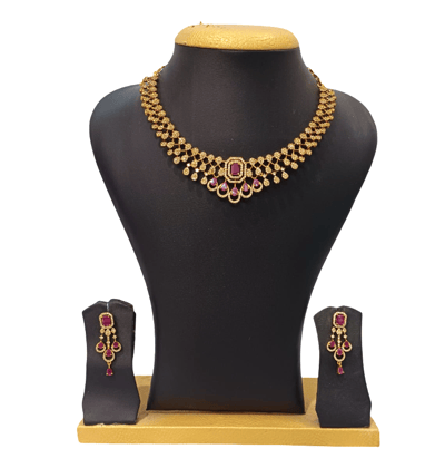 Elegant Gold Plated Ruby Stone Necklace Set with Matching Earrings Elegant Gold Plated Ruby Stone Necklace Set with Matching Earrings