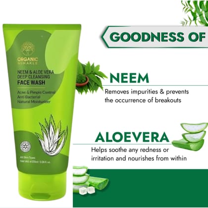 Mirakle Aloe Vera Gel Neem & Tea Tree Face Wash 100 ml each For Deep Cleansing & Acne Care Face Wash  Pack of 2