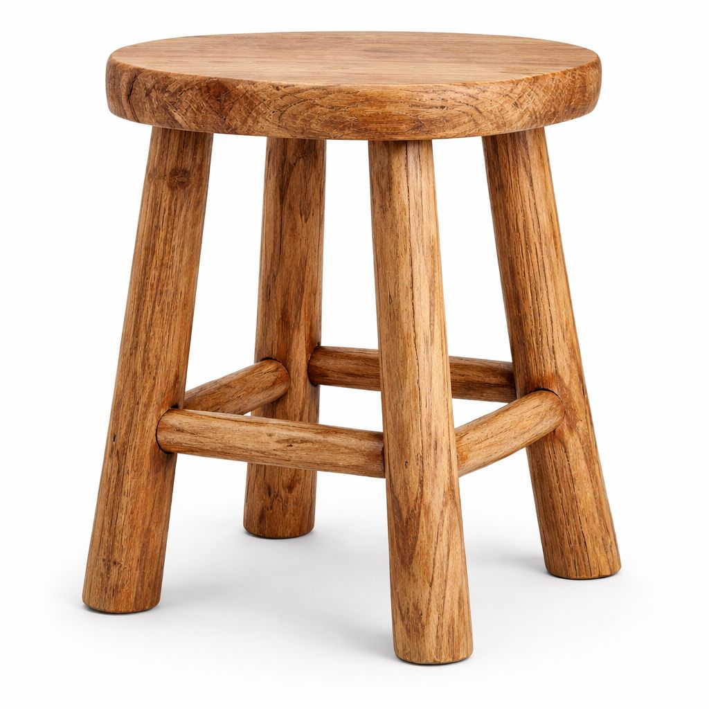 Rustic Solid Wood Round Stool with Natural Finish