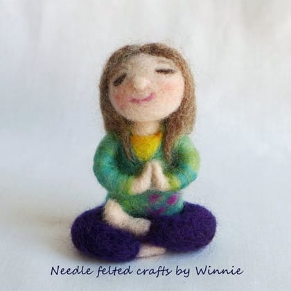 Needle Felted Yoga Meditating Doll by Winnie - Handmade Serene Figure Needle Felted Yoga Meditating Doll by Winnie - Handmade Serene Figure