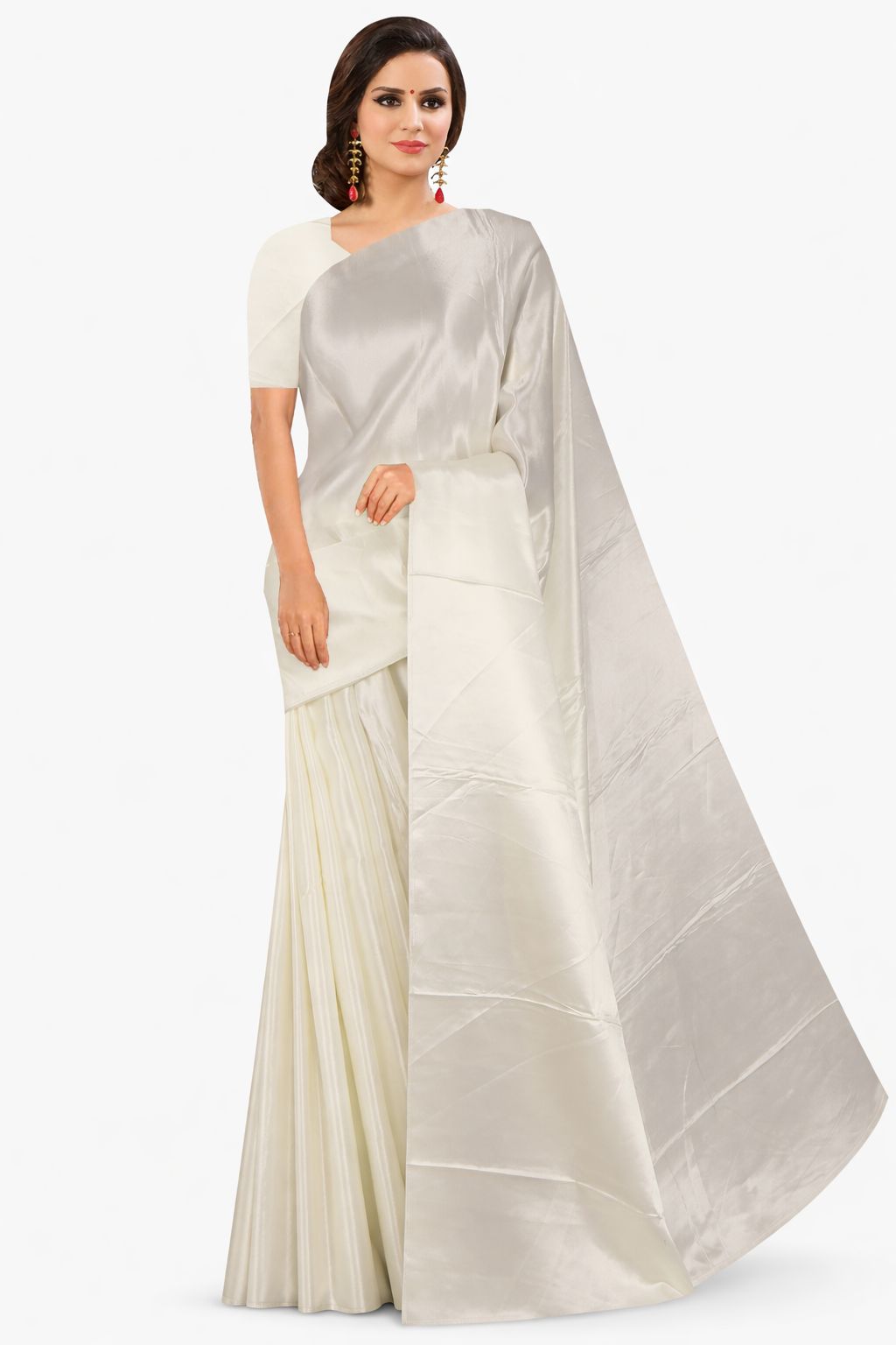 Elegant Off-White Plain Silk Saree for Women