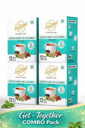 Swechha Premium Detox Green Tea (Weight Loss / Immunity / Herbal Tea ) Kahwa Instant Mix 04 Combo Pack - 4 x 12 Sachets