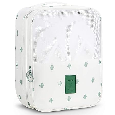 Mossio Travel Shoe Bag, Simple 3-Compartment Storage Packing Cube White Cactus