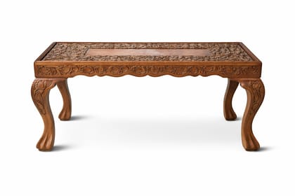 Hand-Carved Wooden Coffee Table with Intricate Floral Design Hand-Carved Wooden Coffee Table with Intricate Floral Design