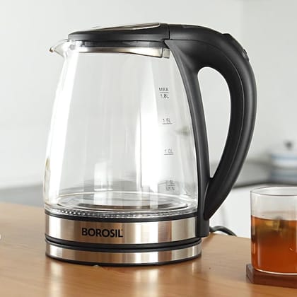 Borosil Crystal 1.8L Electric Glass Kettle | Made in India Borosilicate Glass Body with Blue Backlight | Auto Cut-Off, 360° Base, Spout Filter | Fast Boil | Cord Winder | 1-Year Warranty