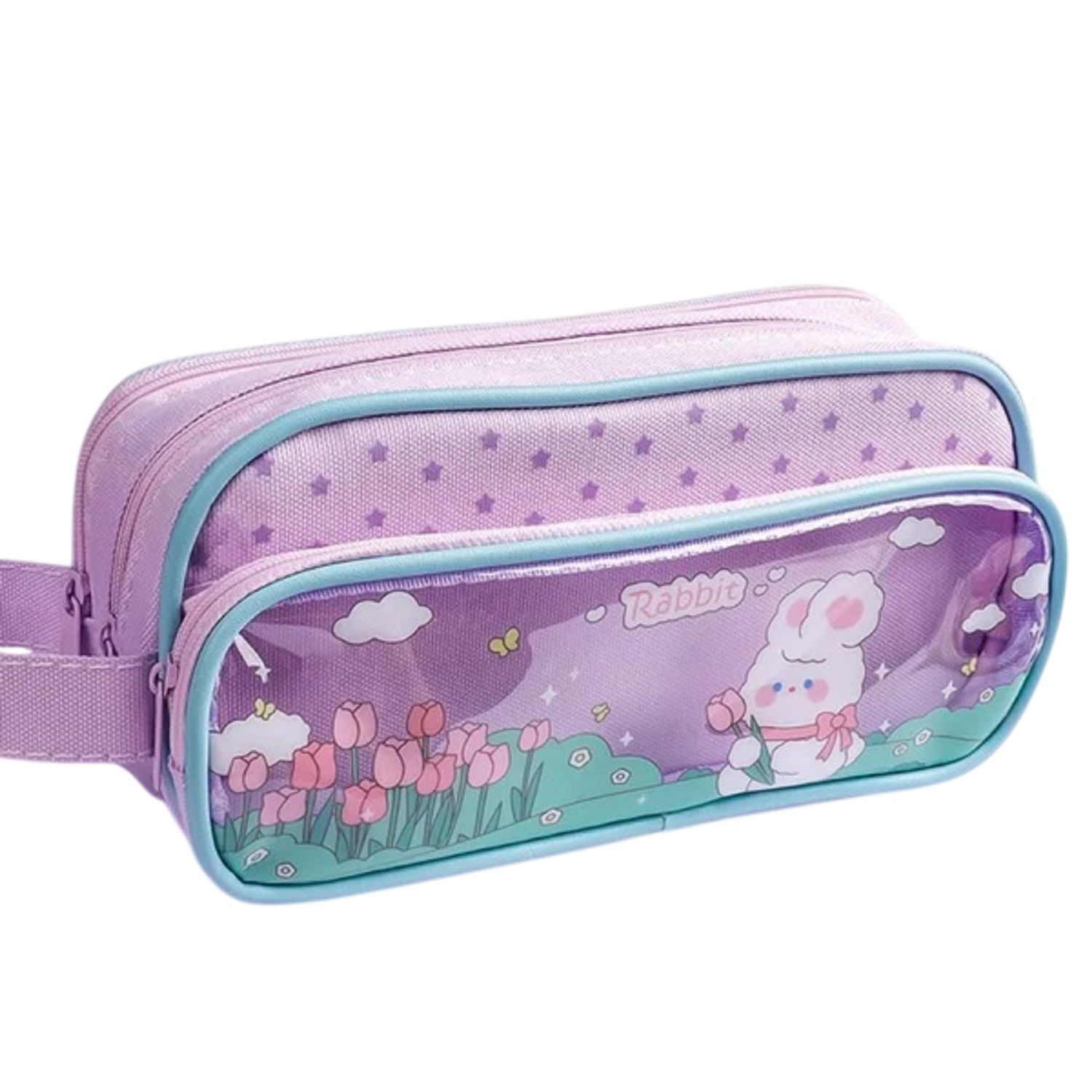 KTRS Enterprise Pencil Box Three Layers Large Capacity Pencil Bag Stationery Aesthetic Transparent Grid Pen Case Girl Zipper Pencil Pouch School Supplies - Randomly Assorted