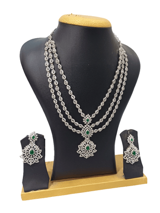 Elegant American Diamond Necklace Set with Green Stones Elegant American Diamond Necklace Set with Green Stones