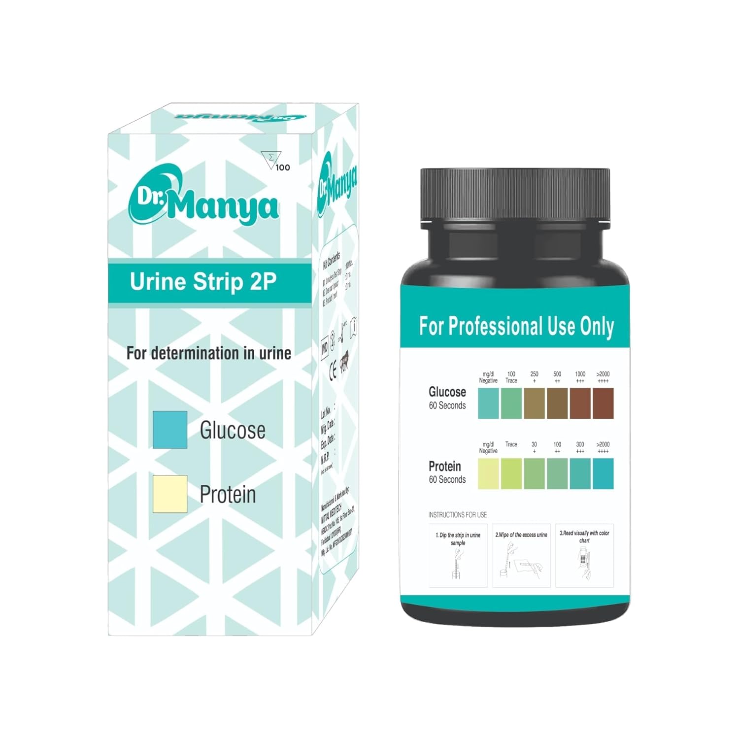 Dr. Manya 2-Parameter Urine Test Strips Rapid Home Testing for Glucose & Protein 