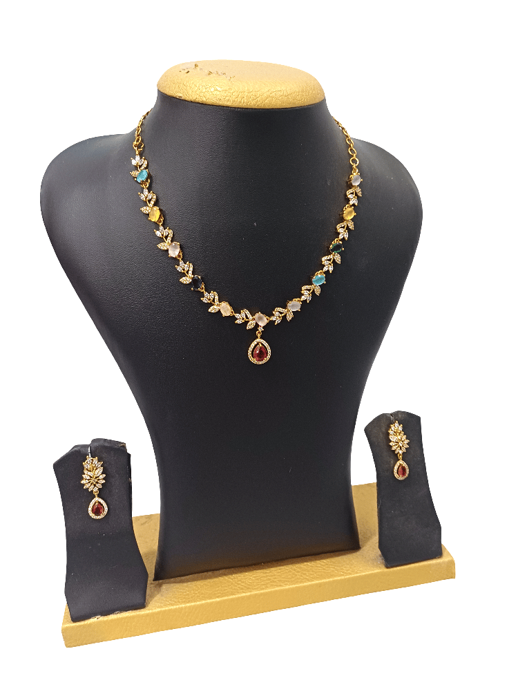 Elegant Gold-Plated Multicolor Stone Necklace Set
