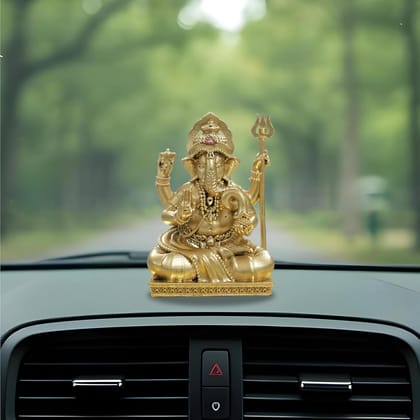 Brahma 3D Farm Trishuldhaari Ganesha Idol 3D Printed (2 inch, Gold Color)
