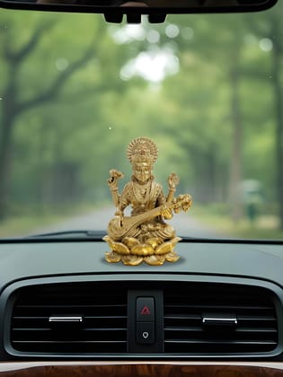 Brahma 3D Farm Saraswati God Idol for Car dashboard, Home & Decor, Mandir, Office Desk, Spiritual Gift  (2 inch, Gold Color)