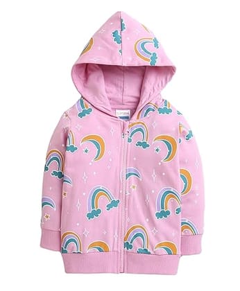 BUMZEE Pink Girls Full Sleeves Cotton Hooded Zipper Sweatshirt