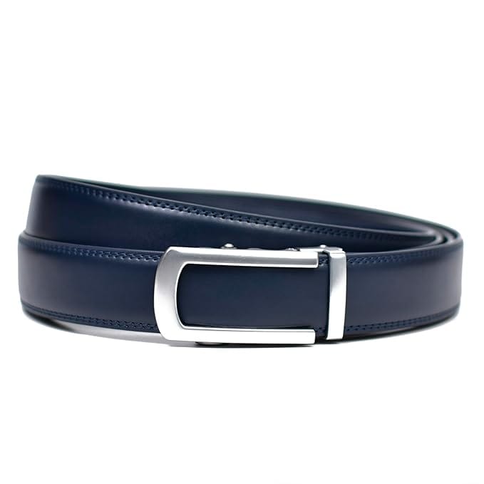 WildHorn Men's Genuine Leather Belt for Men| Premium Auto-Lock Buckle | Adjustable up to 48” (MIDNIGHT NAVY)
