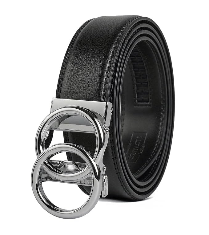 Contacts Men's Genuine Leather Ratchet Belt | Automatic Buckle with Dual Ring Design